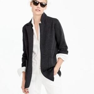 J Crew Open Front Sweater Blazer Cardigan Dark Gray‎ Wool Pockets Sz XS